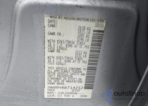 2016 Nissan Frontier Sv из США, поврежденный, VIN 1N6AD0FV4GN714252